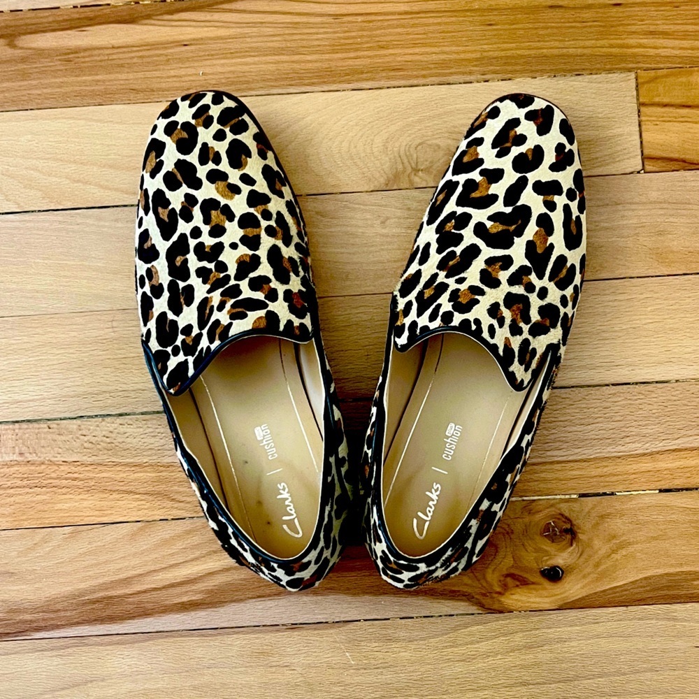 Clarks Animal Print Leopard Slip On Loafer Shoes